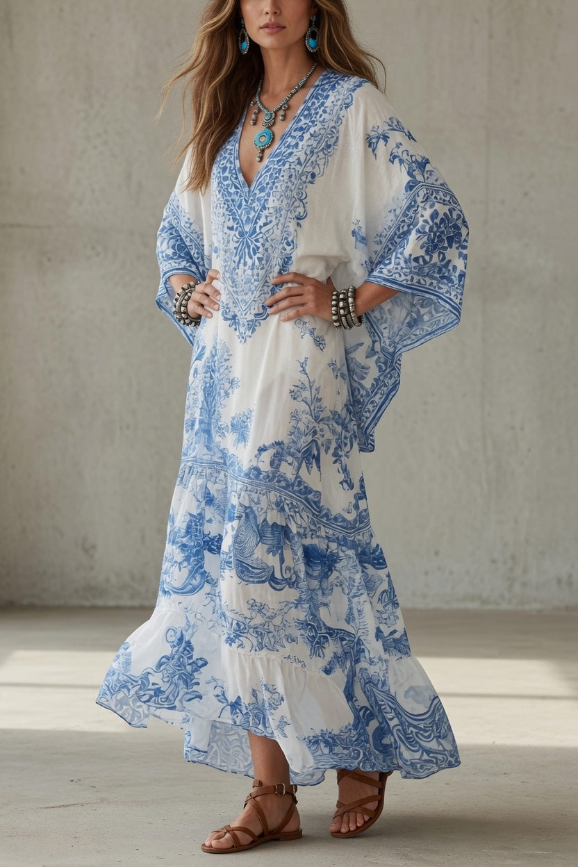 Vestido Tessa vintage de estampado azul