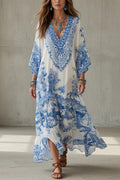Vestido Tessa vintage de estampado azul