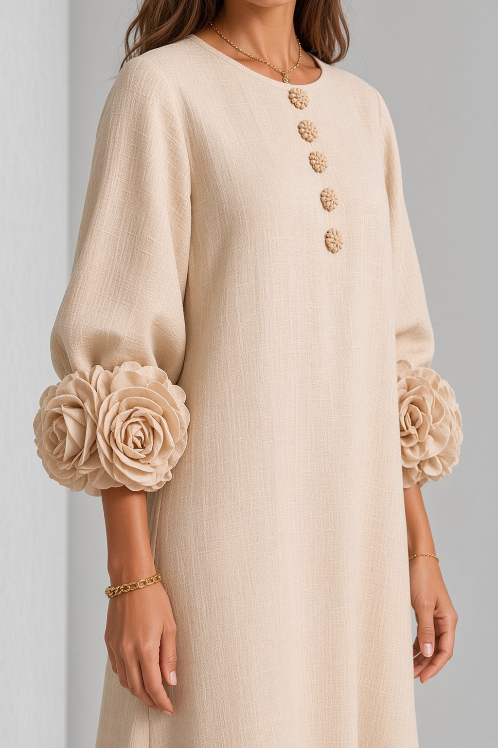 Vestido midi Elena con puños florales