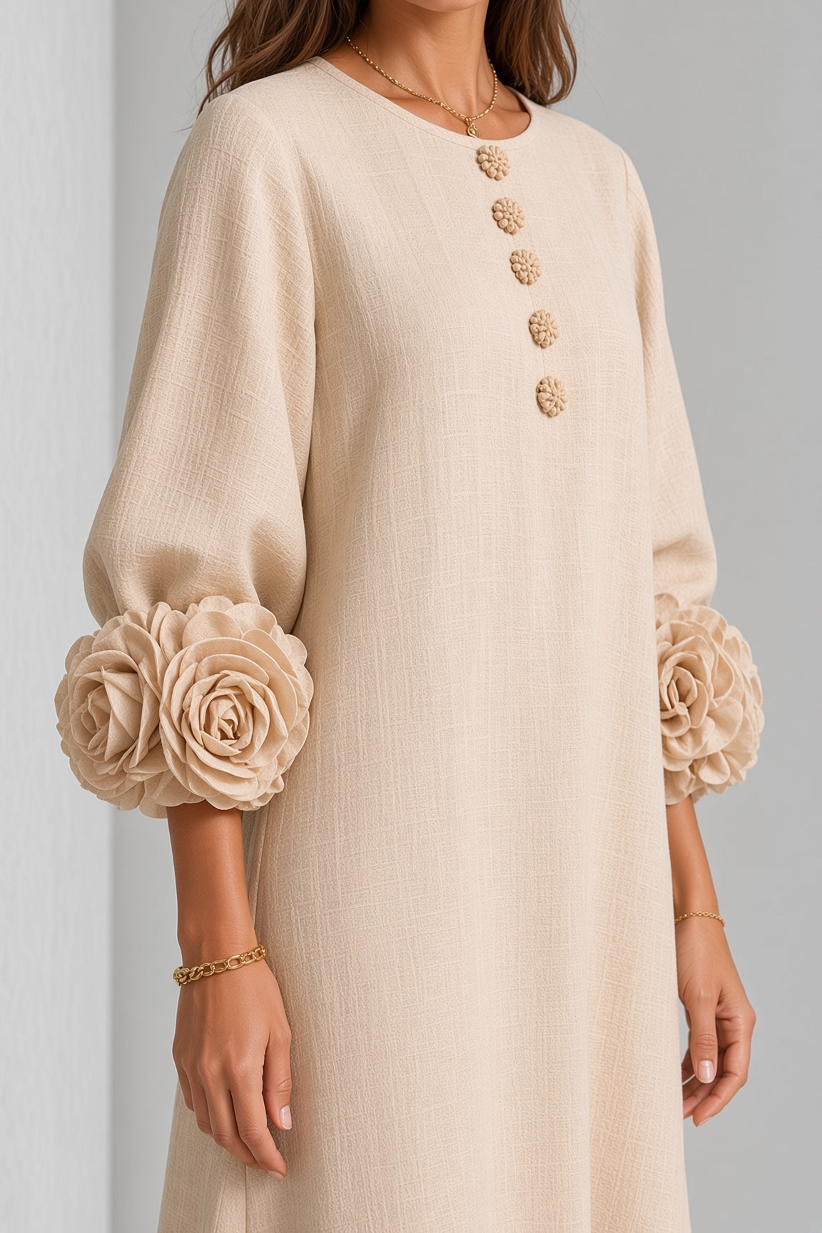 Vestido midi Elena con puños florales