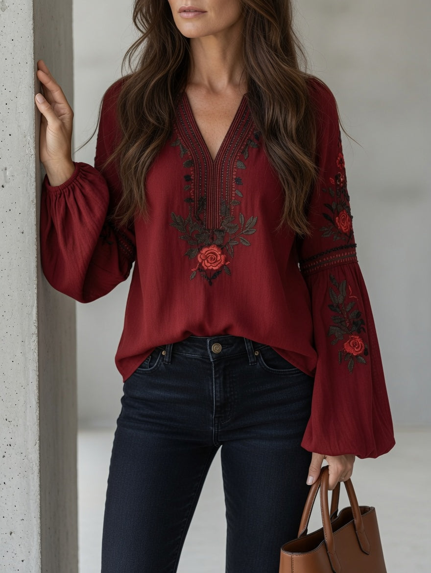 Blusa Rosie vintage bordada con rosas