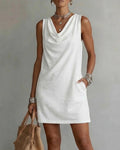 Vestido sin mangas liso con cuello drapeado