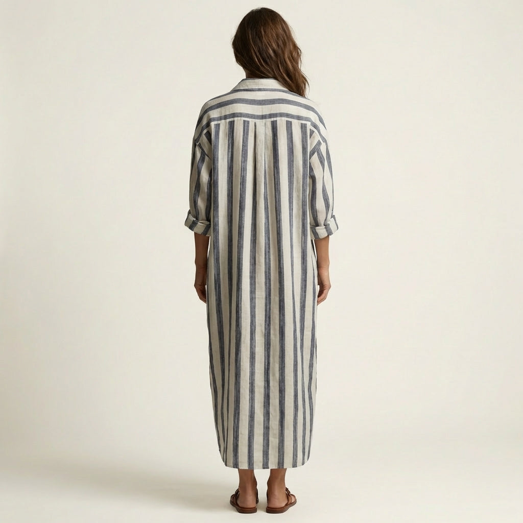 Vestido maxi de rayas con cuello solapa