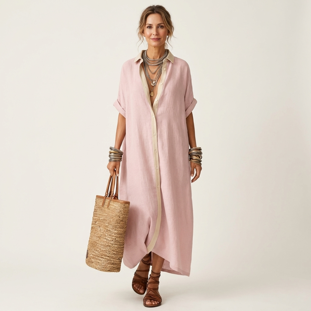 Vestido camisero maxi Kamira con cuello de contraste