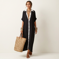 Vestido camisero maxi Kamira con cuello de contraste