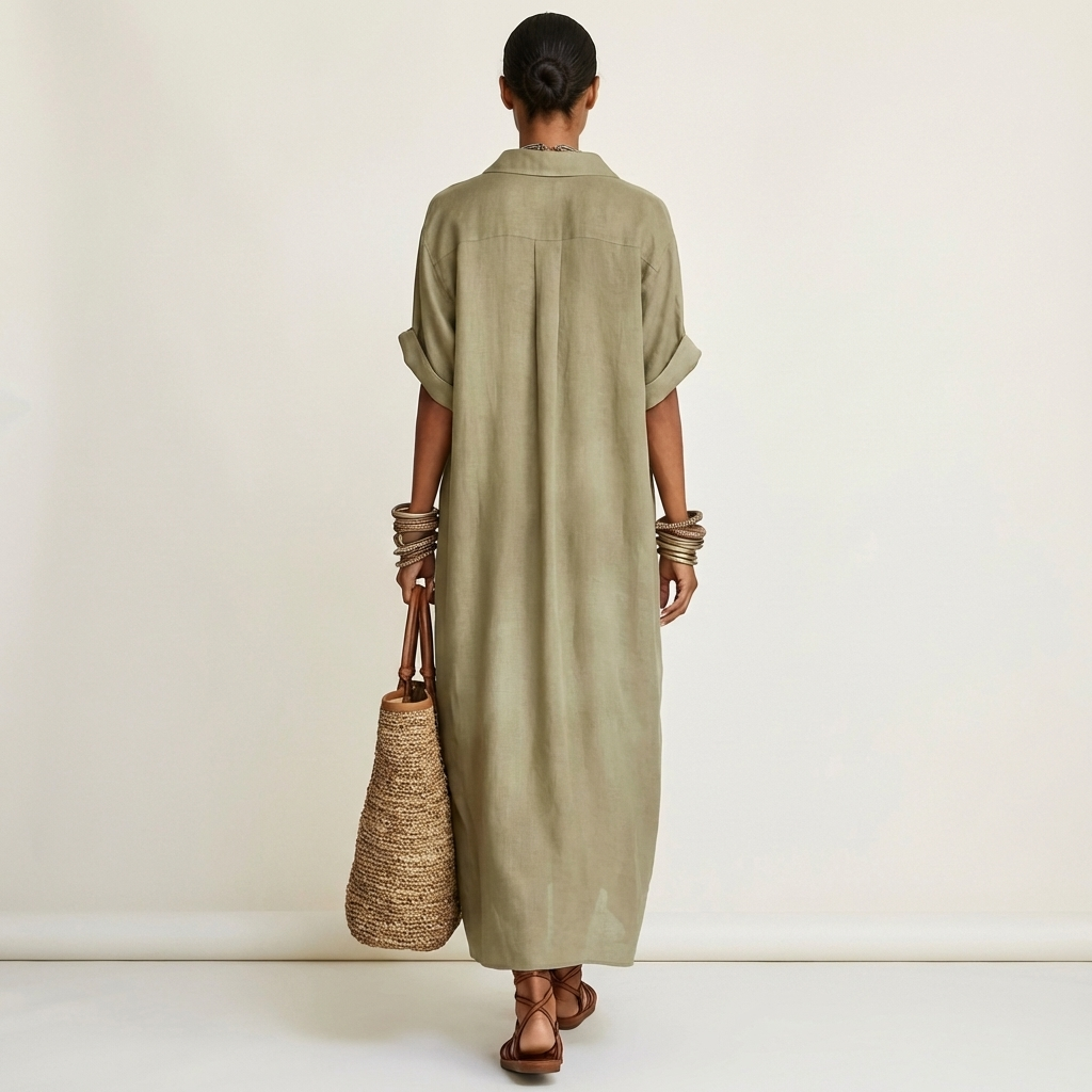 Vestido camisero maxi Kamira con cuello de contraste
