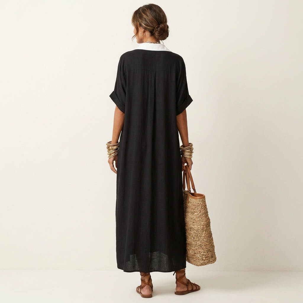 Vestido camisero maxi Kamira con cuello de contraste