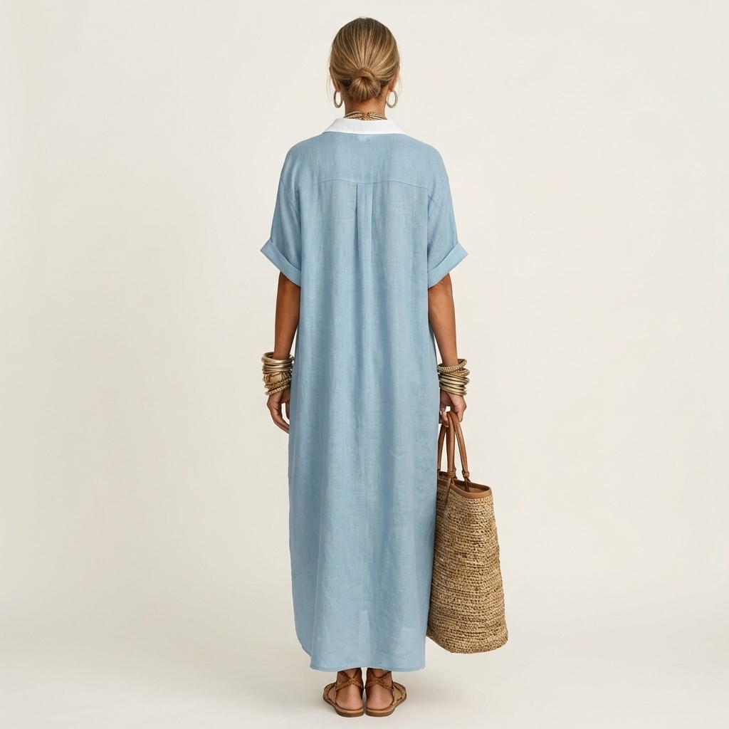 Vestido camisero maxi Kamira con cuello de contraste