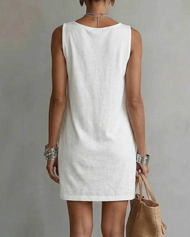 Vestido sin mangas liso con cuello drapeado