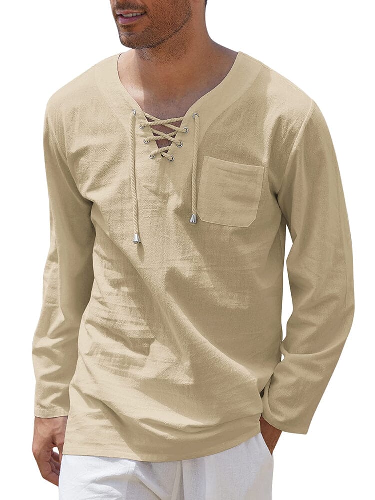 Camisa de lino y algodón con cordón ajustable