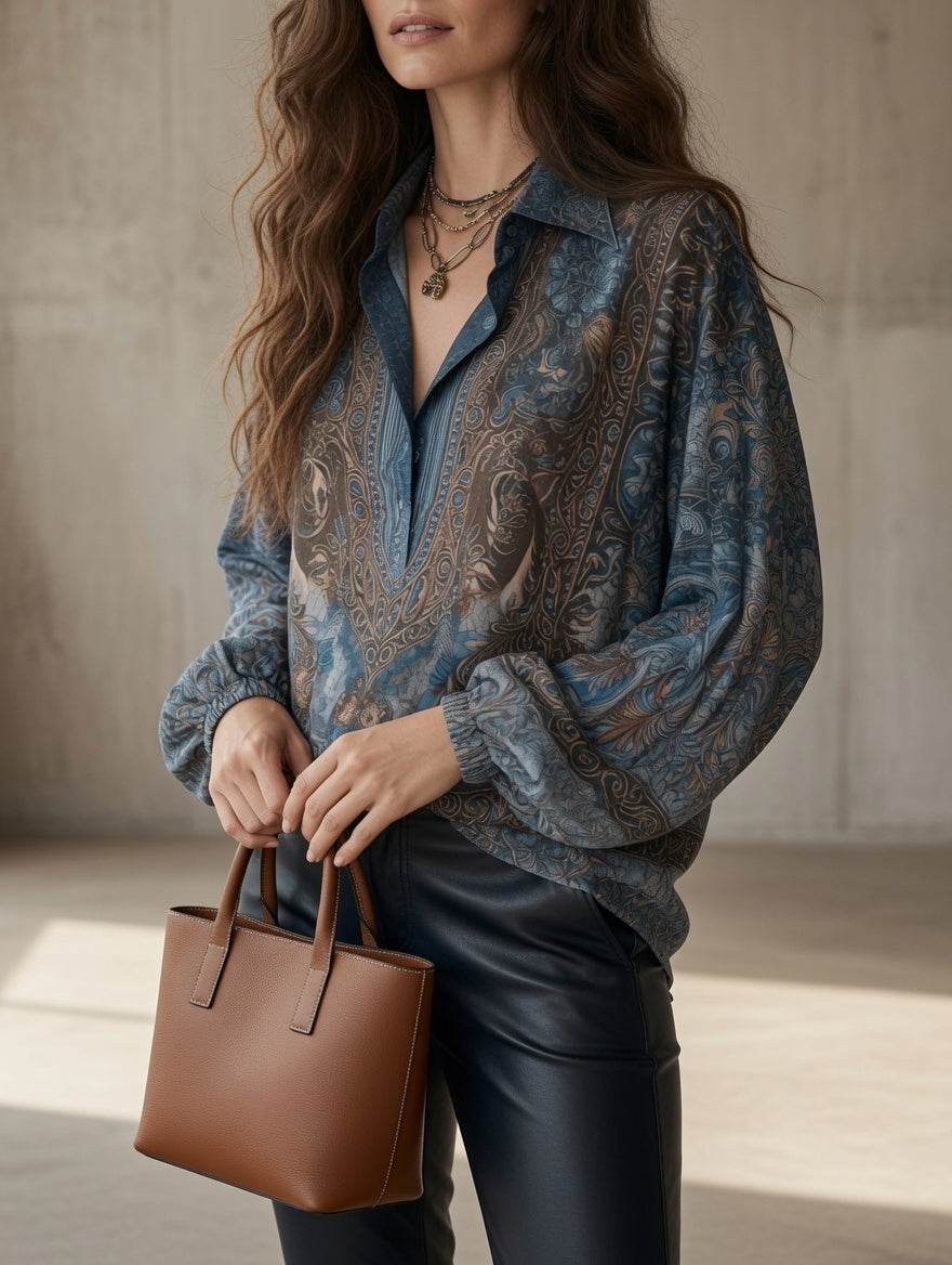 Blusa vintage de paisley con cuello en V