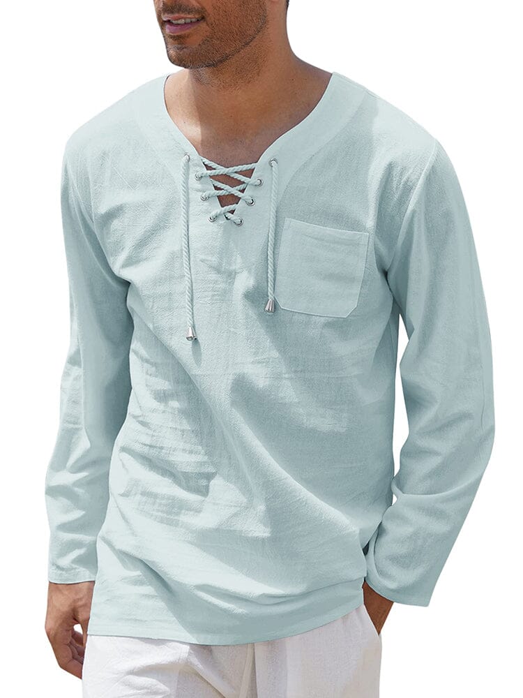 Camisa de lino y algodón con cordón ajustable