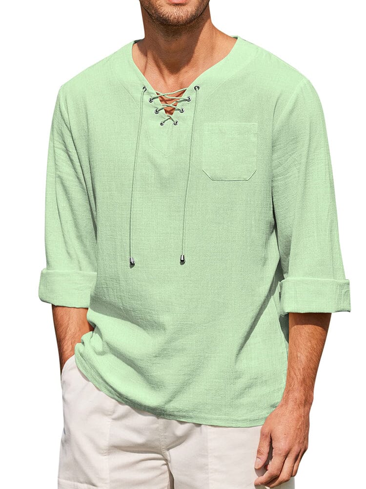 Camisa de lino y algodón con cordón ajustable
