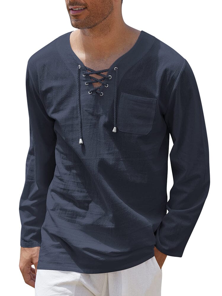 Camisa de lino y algodón con cordón ajustable