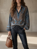 Blusa vintage de paisley con cuello en V