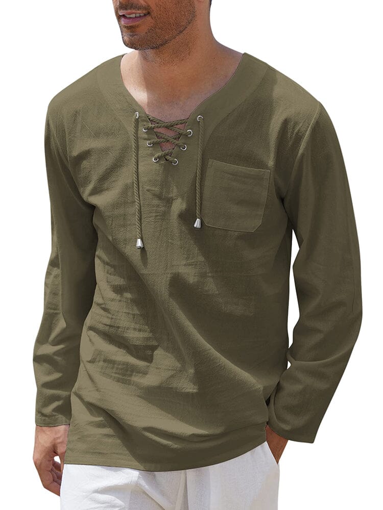 Camisa de lino y algodón con cordón ajustable