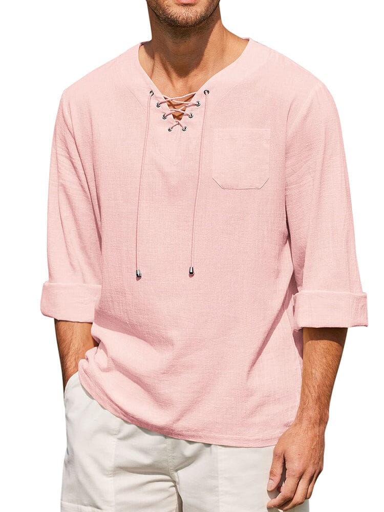 Camisa de lino y algodón con cordón ajustable