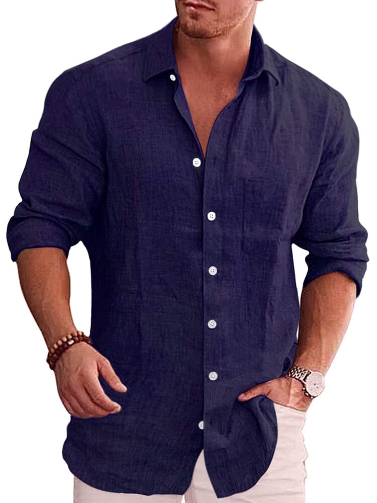 Camisa casual clásica de botones de lino