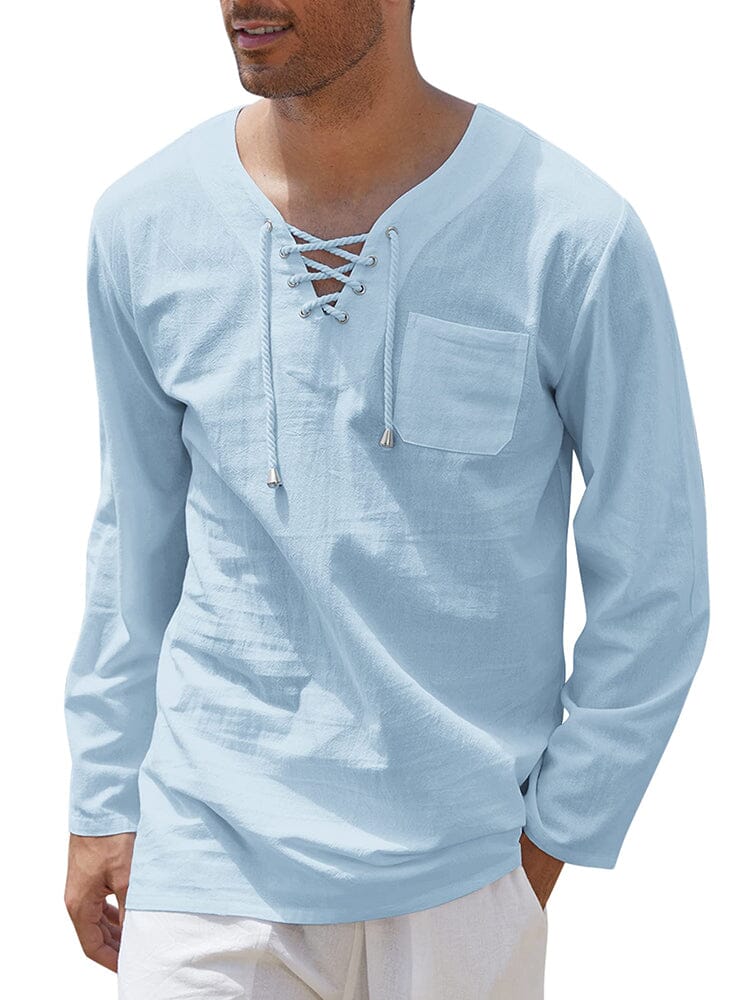 Camisa de lino y algodón con cordón ajustable