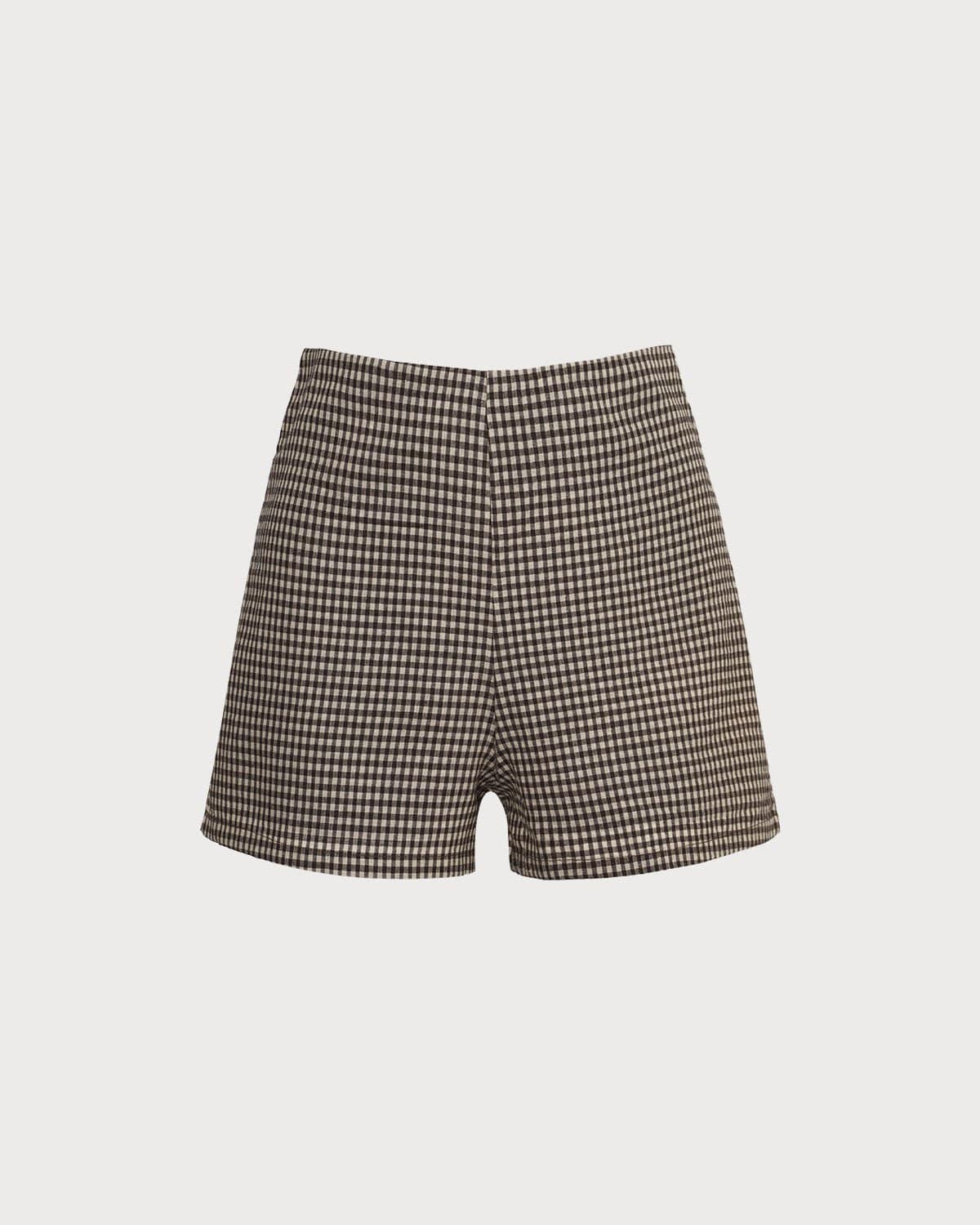 Pantalones cortos de cintura alta a cuadros marrones