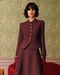 Chaqueta de tweed retro de un solo botón en burdeos