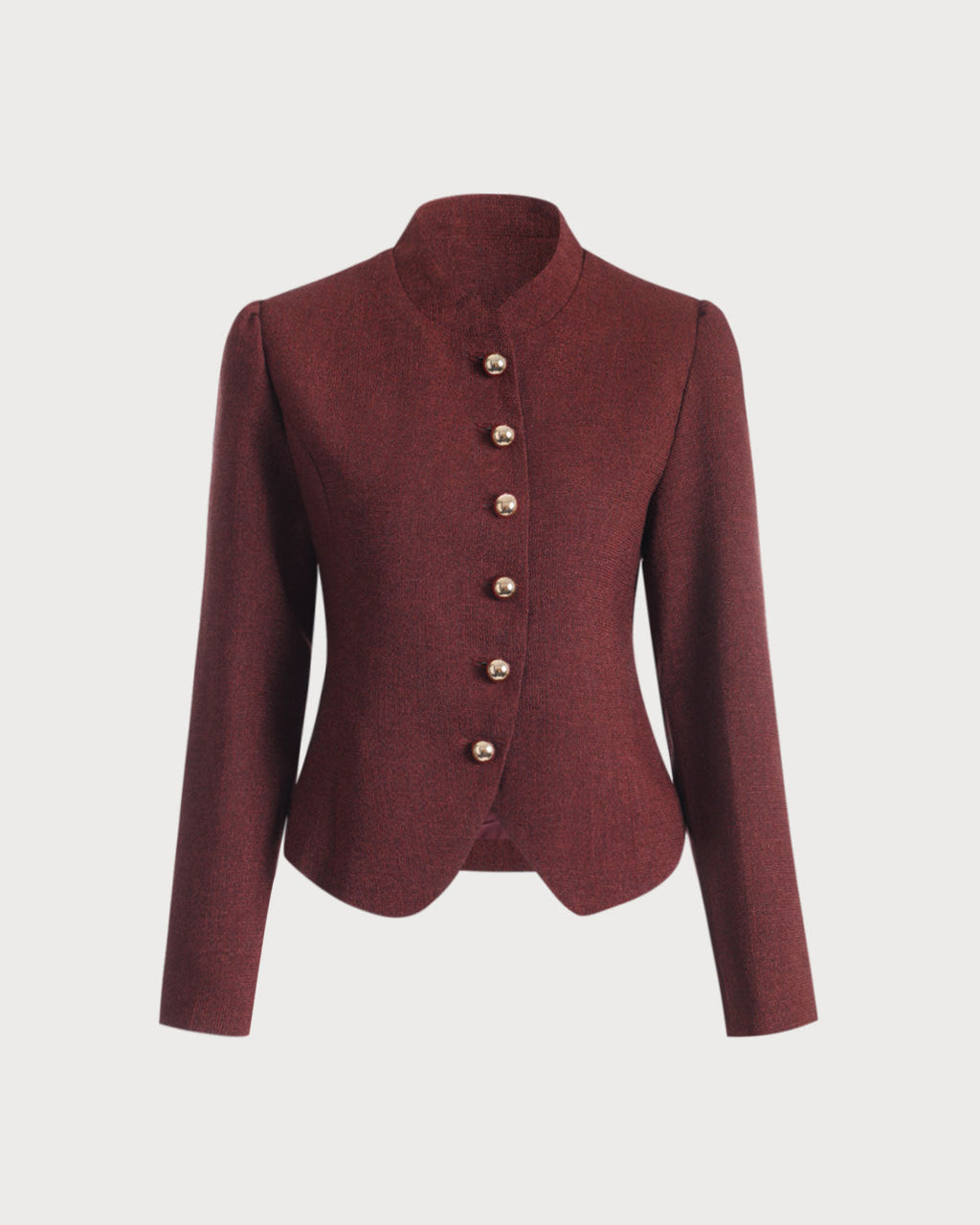 Chaqueta de tweed retro de un solo botón en burdeos