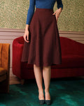 Falda de tweed de cintura alta color burdeos