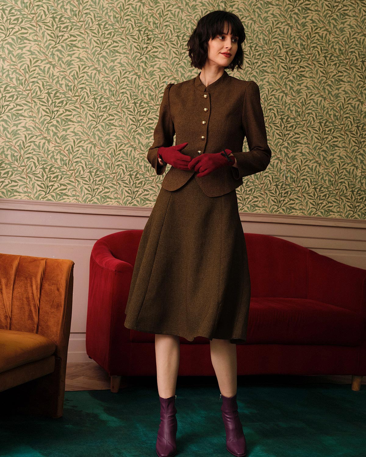 Falda de tweed de cintura alta de color sólido
