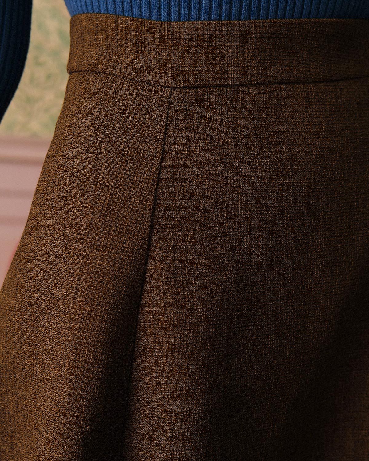 Falda de tweed de cintura alta de color sólido