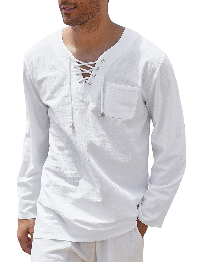 Camisa de lino y algodón con cordón ajustable