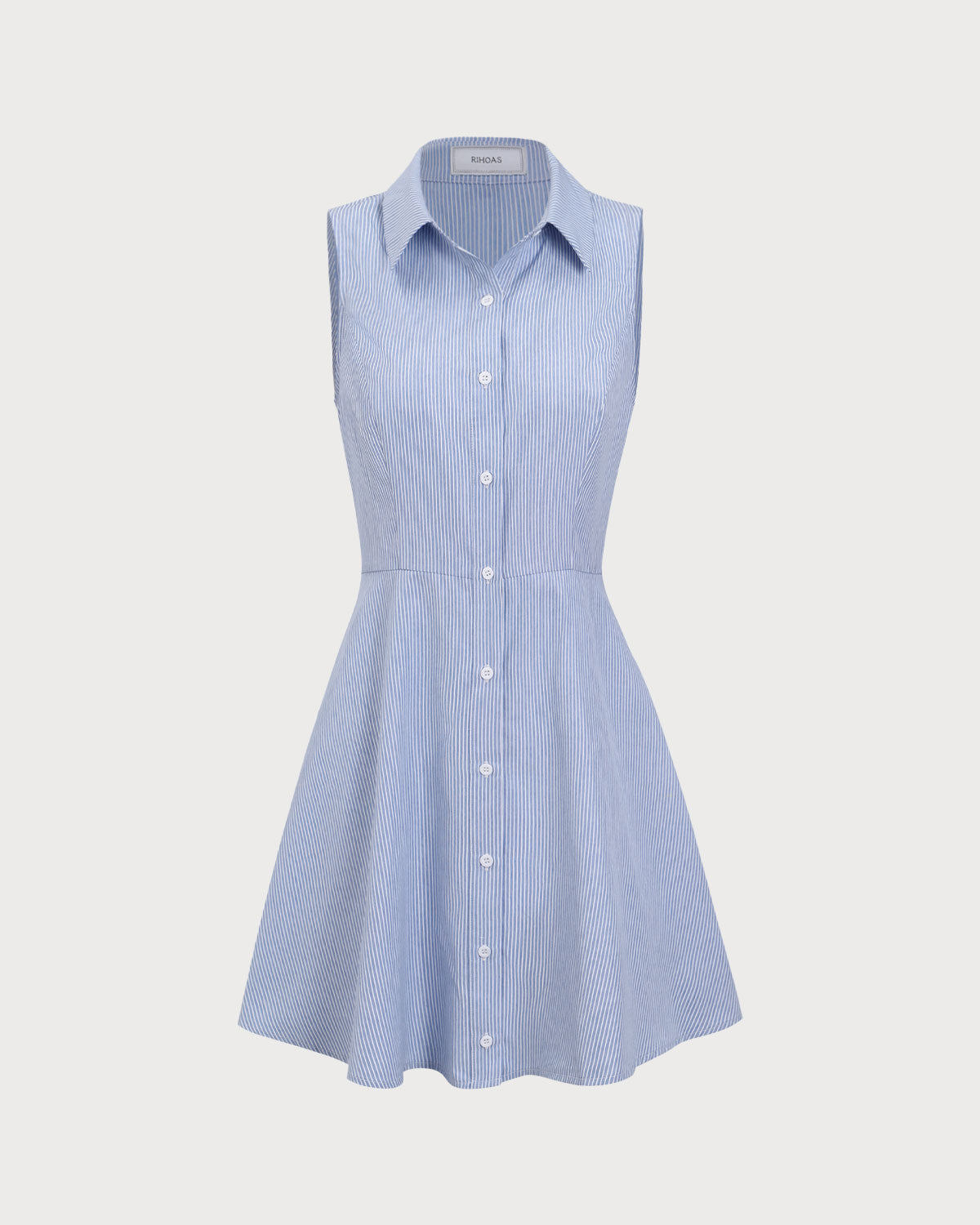 Vestido corto azul a rayas con botones