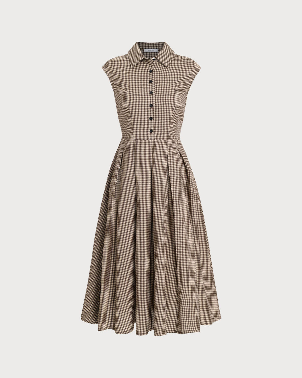 Vestido midi plisado a cuadros marrón con botones