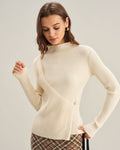 Camiseta de punto entallada color albaricoque con cuello alto