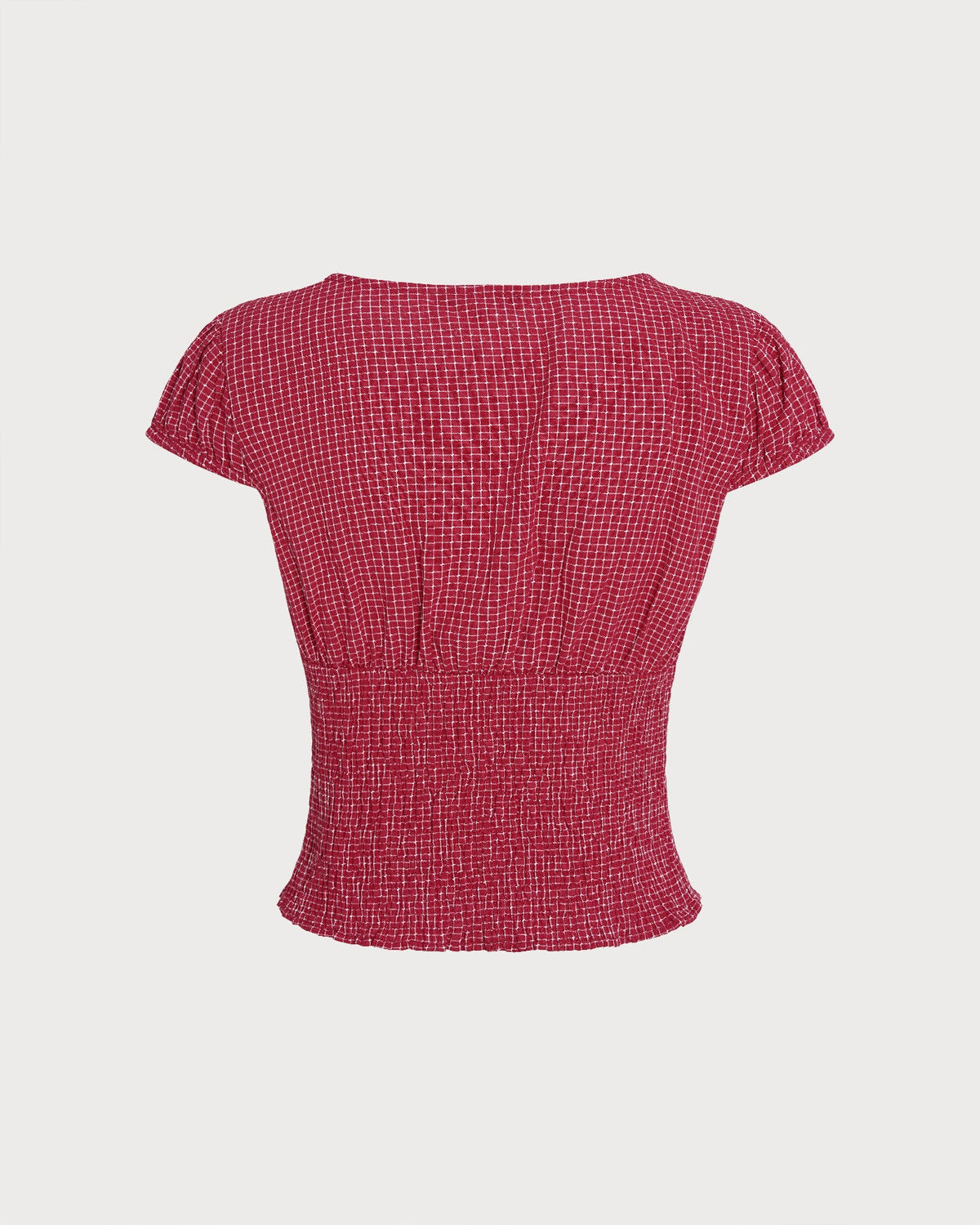 Blusa roja a cuadros con escote barco
