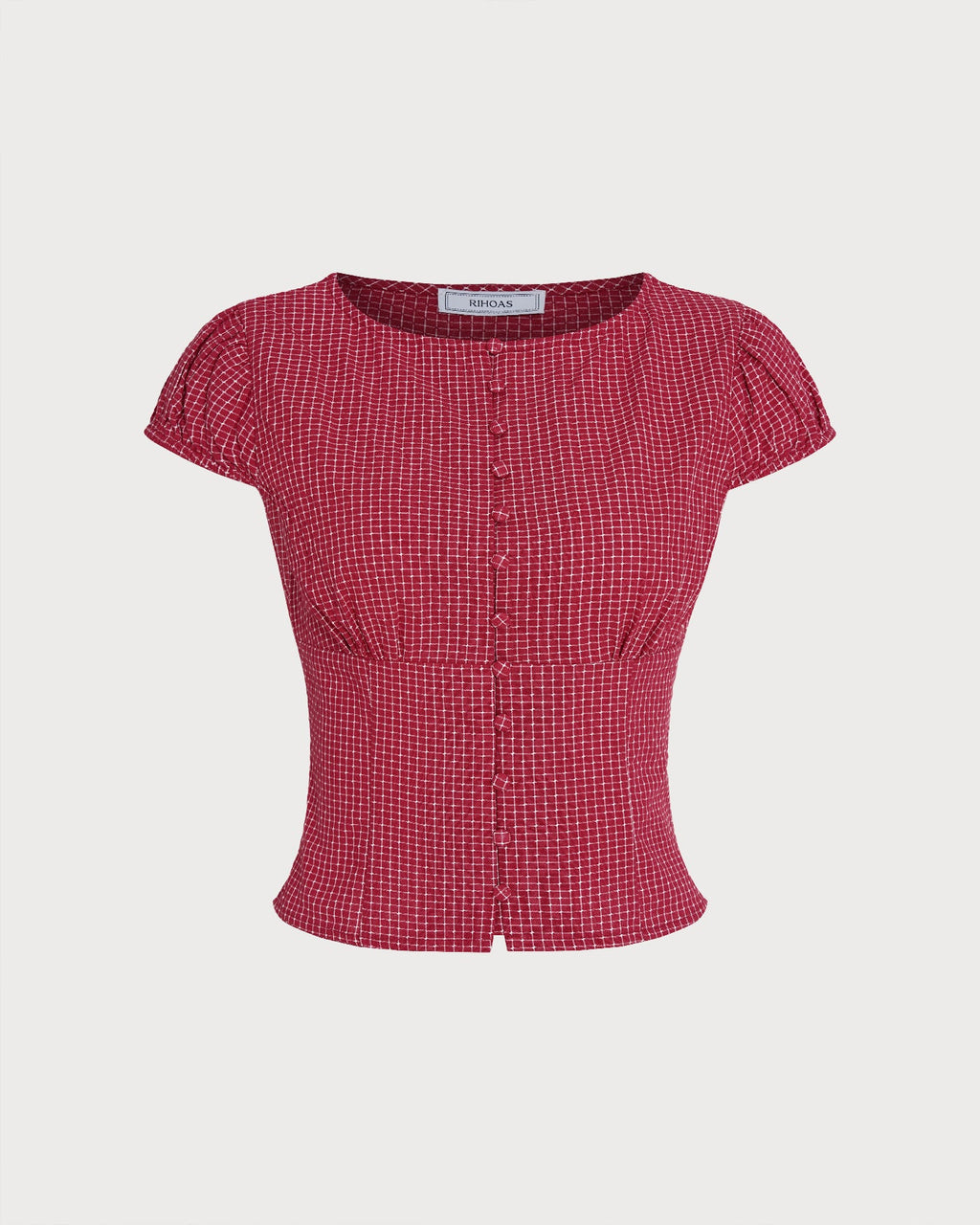 Blusa roja a cuadros con escote barco