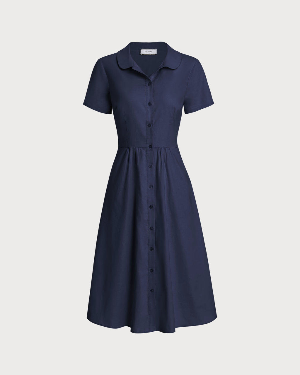 Vestido midi azul marino de manga corta con bolsillos