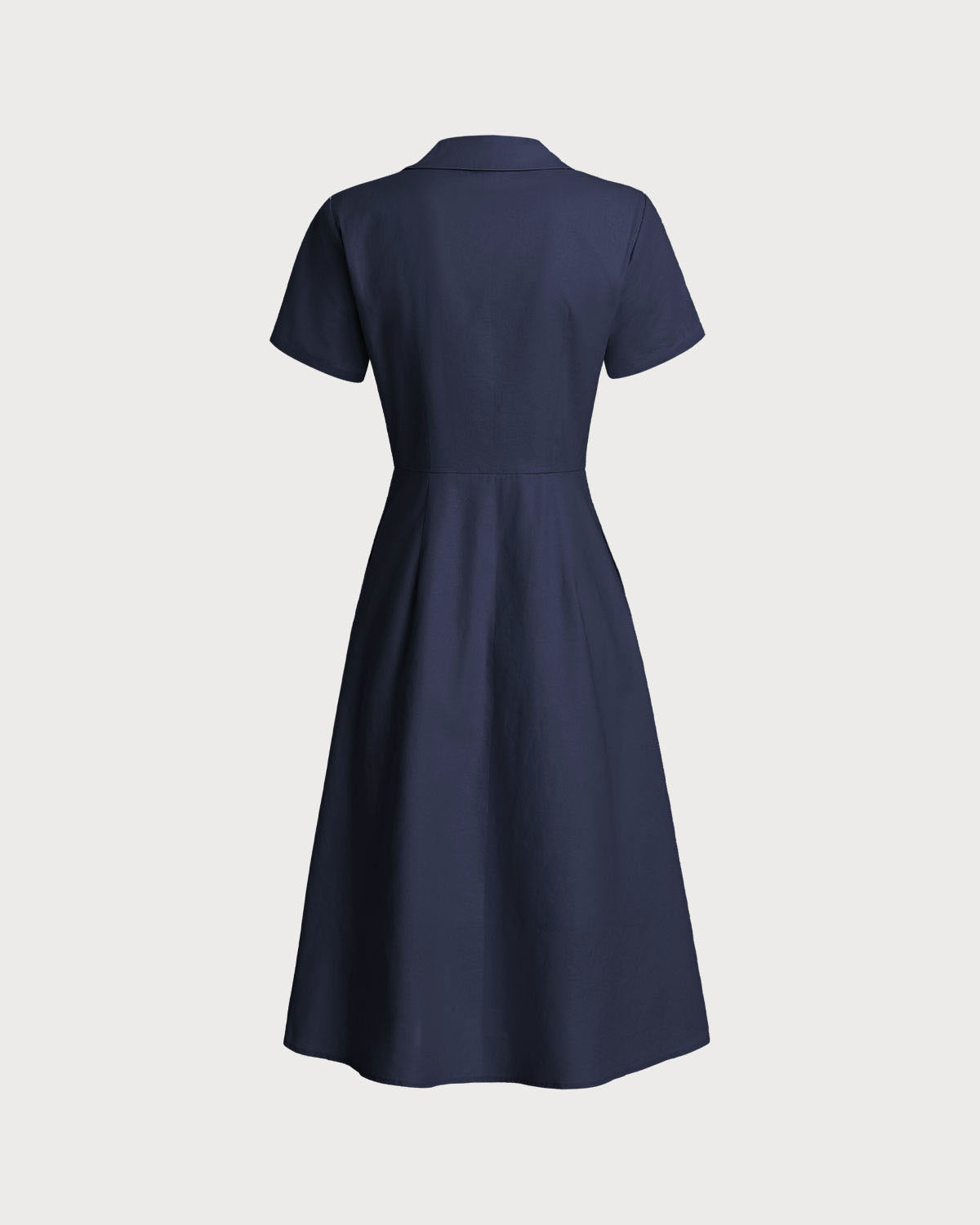 Vestido midi azul marino de manga corta con bolsillos