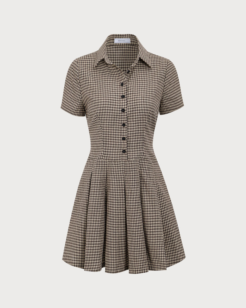 Vestido corto plisado a cuadros marrón con solapas