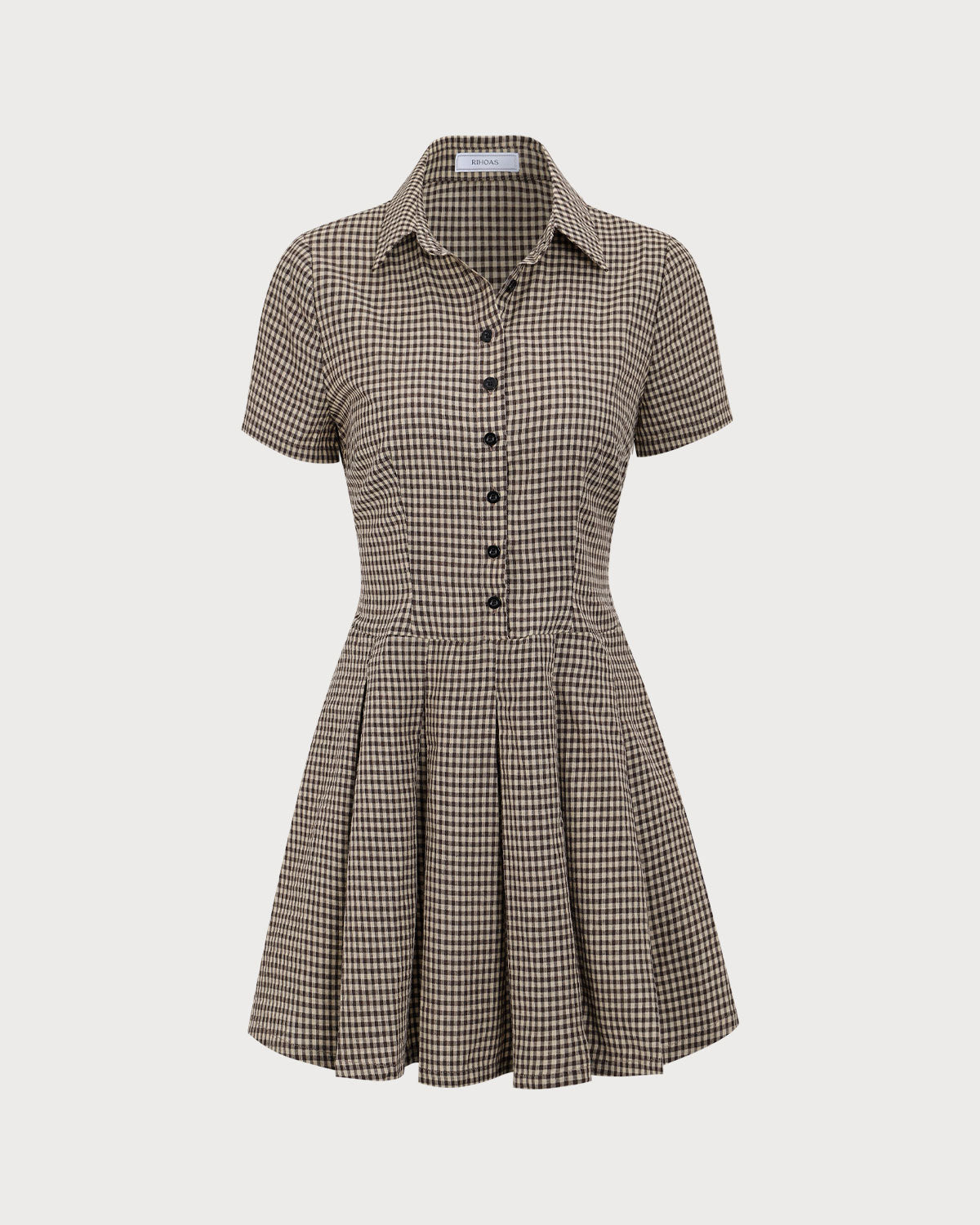 Vestido corto plisado a cuadros marrón con solapas