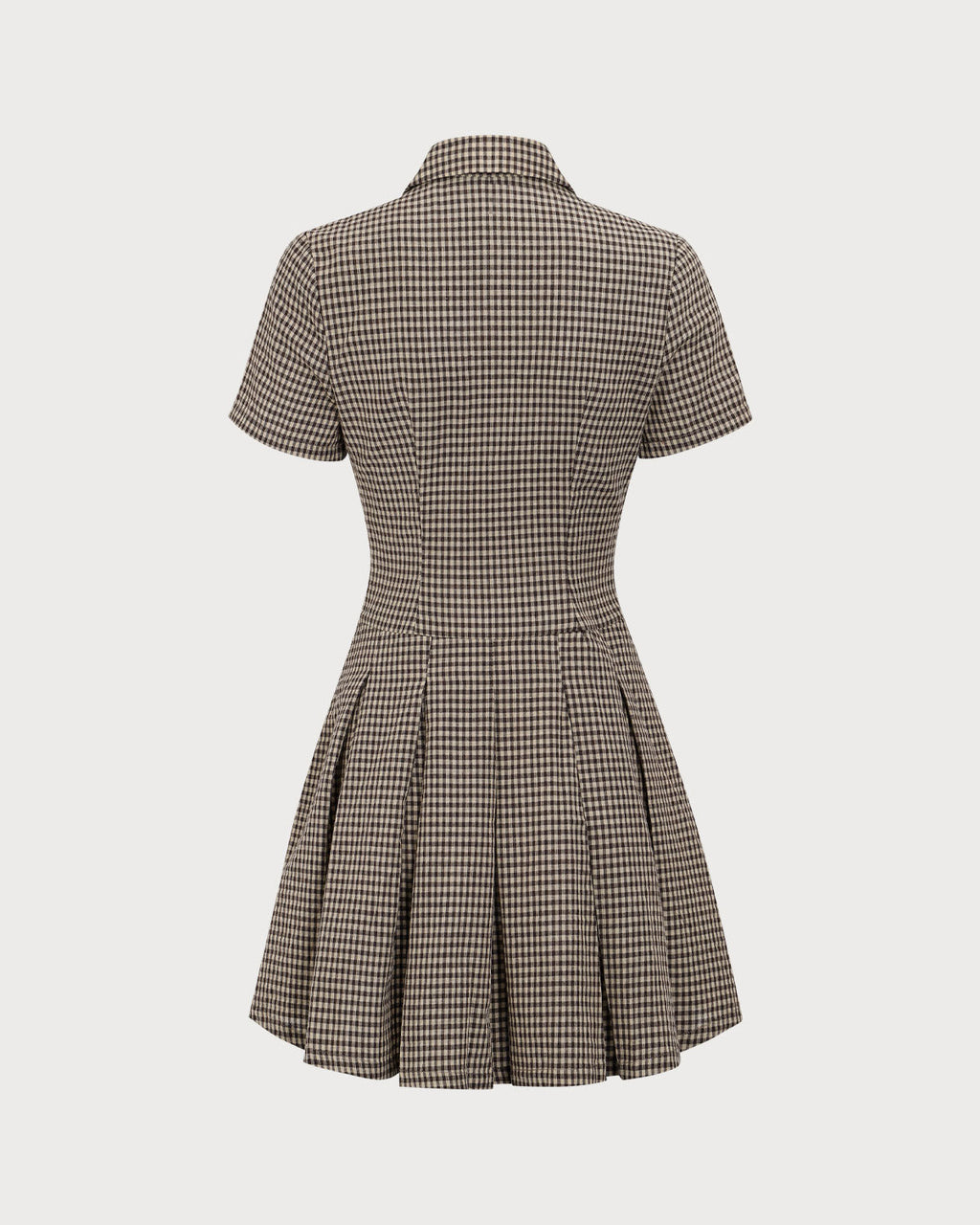 Vestido corto plisado a cuadros marrón con solapas