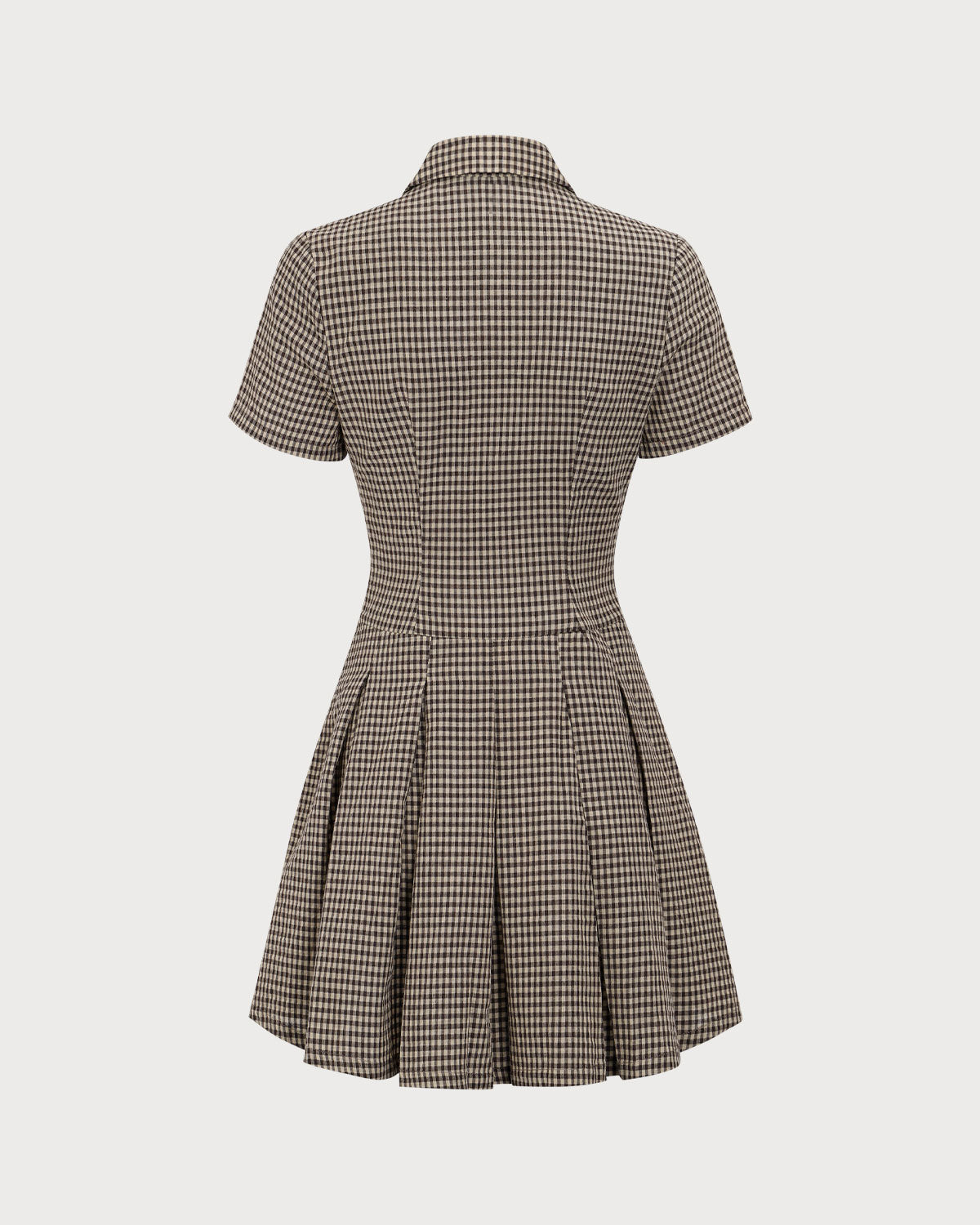 Vestido corto plisado a cuadros marrón con solapas