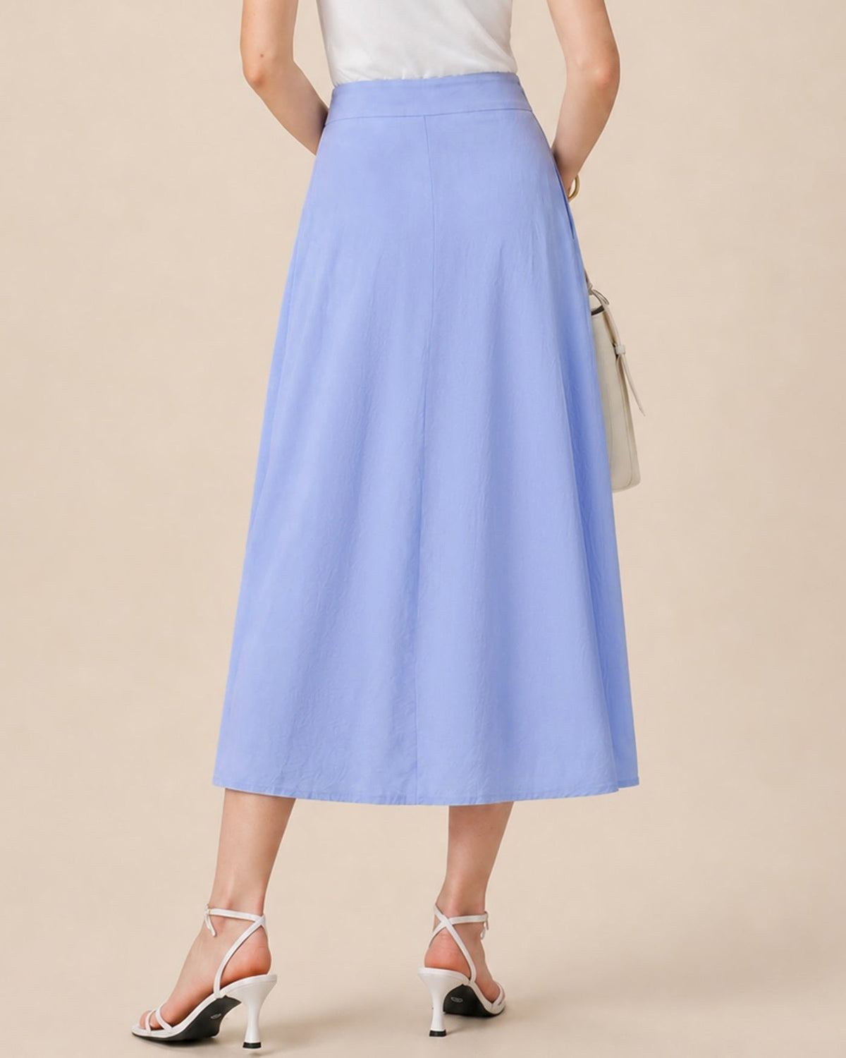 Falda midi de línea A azul con botones y abertura