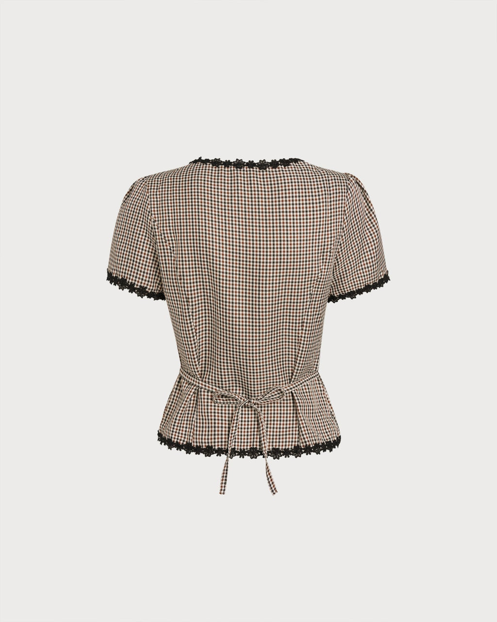 Blusa a cuadros color café con cuello cuadrado