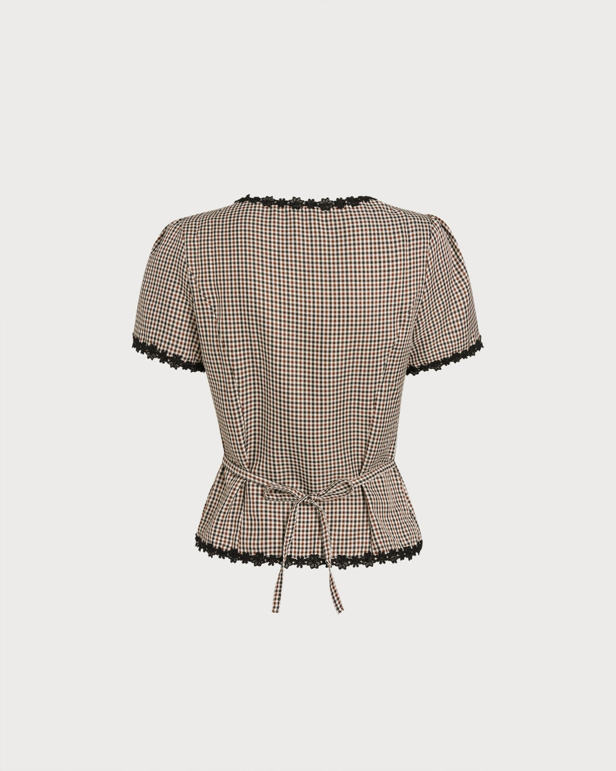 Blusa a cuadros color café con cuello cuadrado