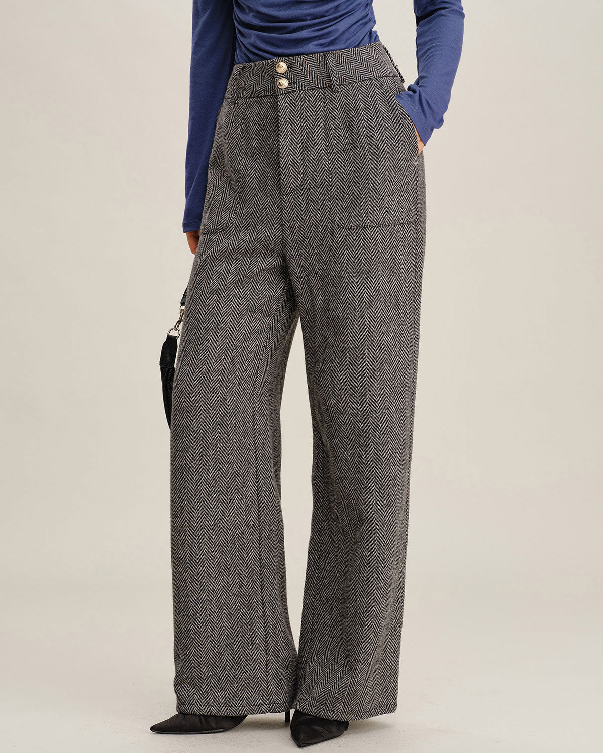 Pantalón recto de tweed gris