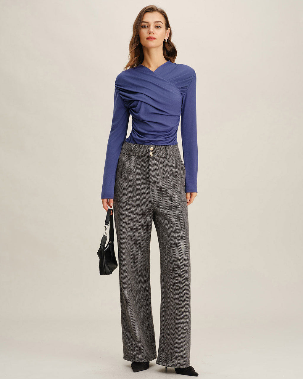Pantalón recto de tweed gris