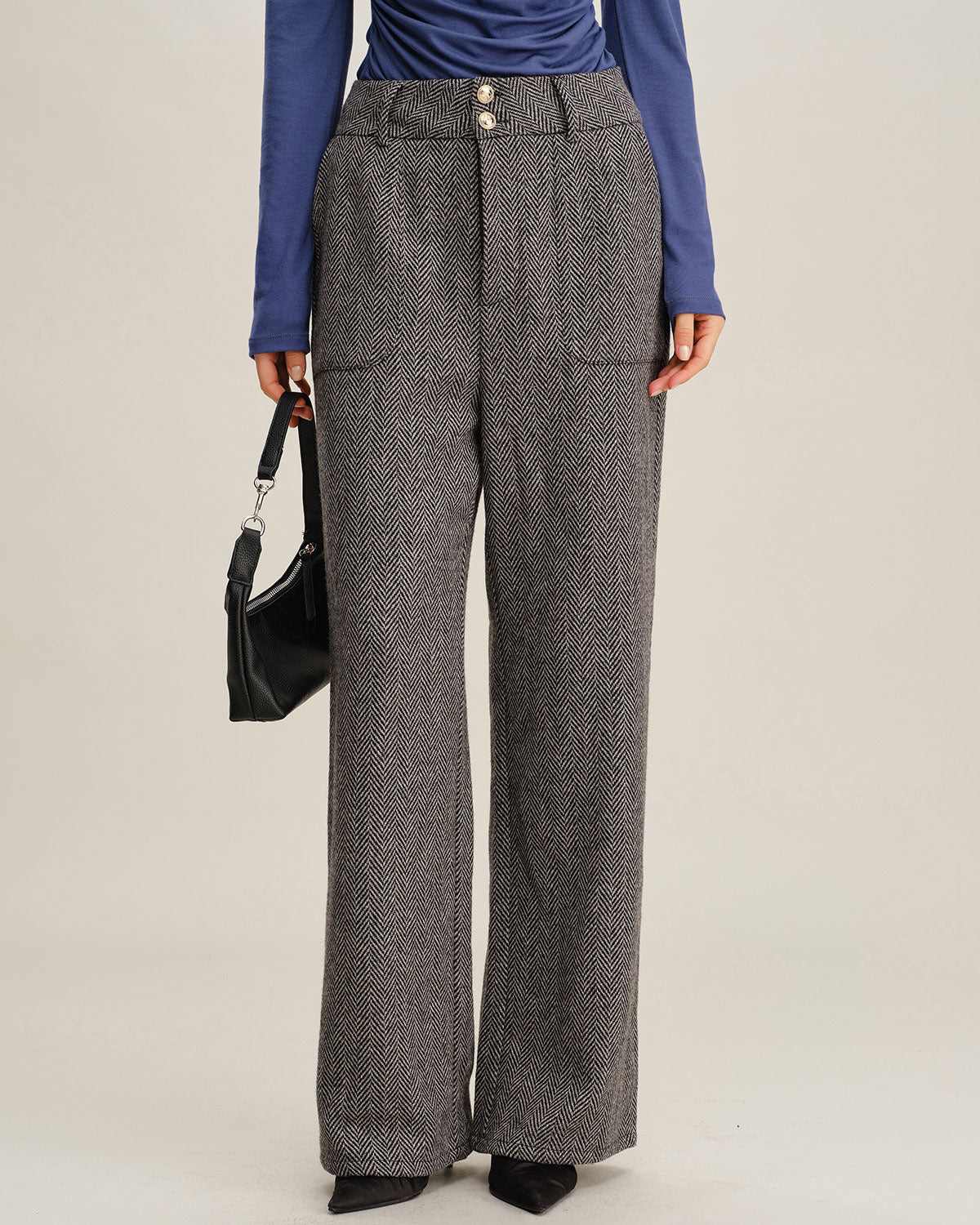 Pantalón recto de tweed gris