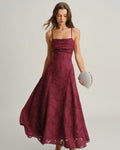 Vestido largo de jacquard rojo burdeos, estilo slip