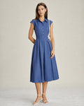 Vestido midi con cuello azul y botones