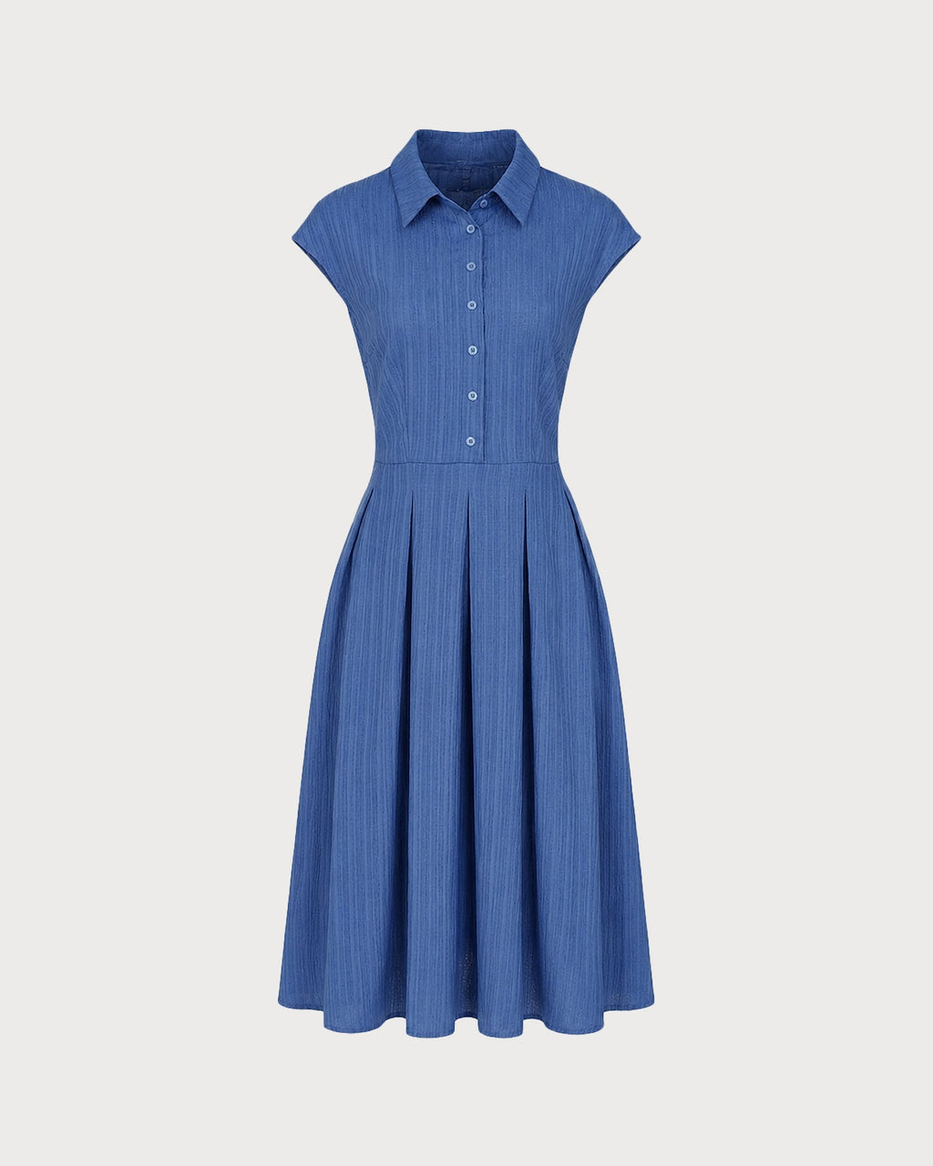Vestido midi con cuello azul y botones